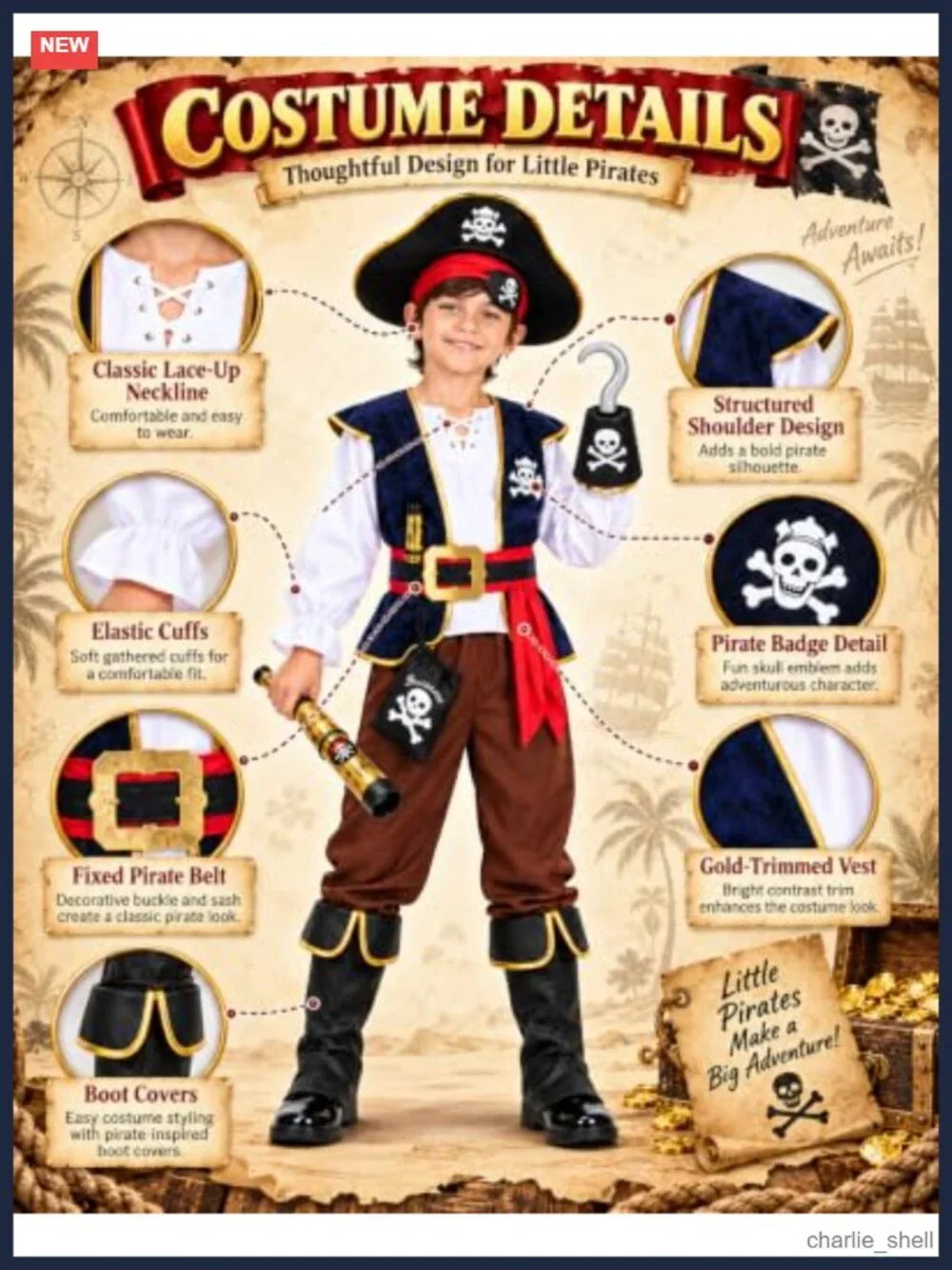Toddler Kids Pirate Costume Set with Accessories Role Play Dress Up